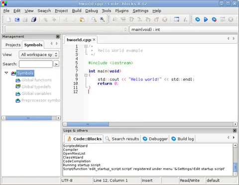 Code::Blocks: ภาพหน้าจอ 1