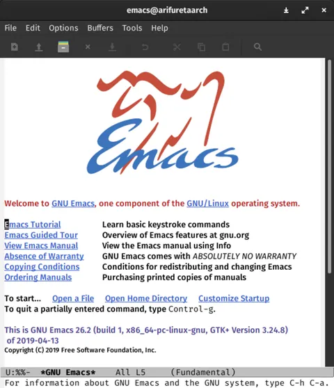 GNU Emacs: تصاویر محیط برنامه 1