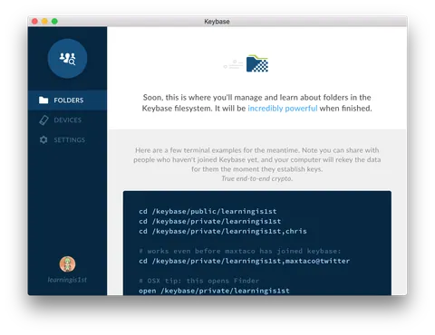 Keybase: تصاویر محیط برنامه 1