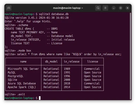 SQLite: screenshots 1